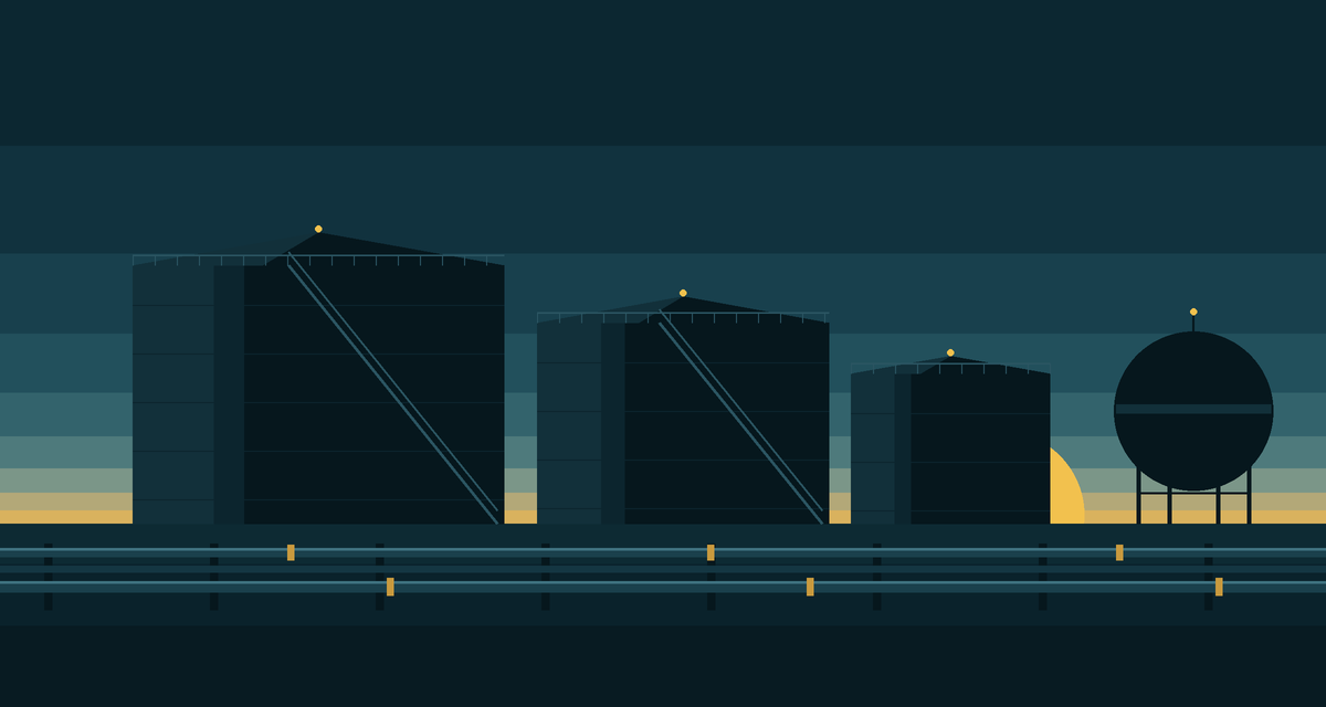 Storage tanks and a pipe rack at a product terminal